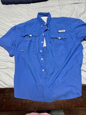 Columbia Men’s Button-Down Short Sleeve Fishing Shirt - Royal Blue